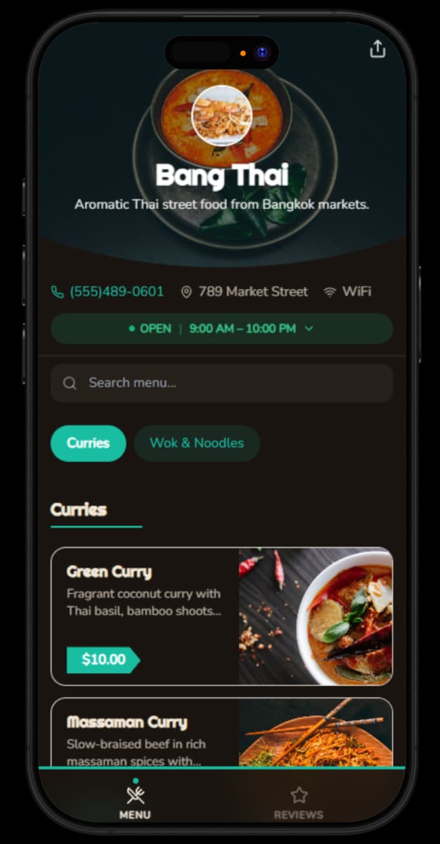 Bang Thai digital menu
