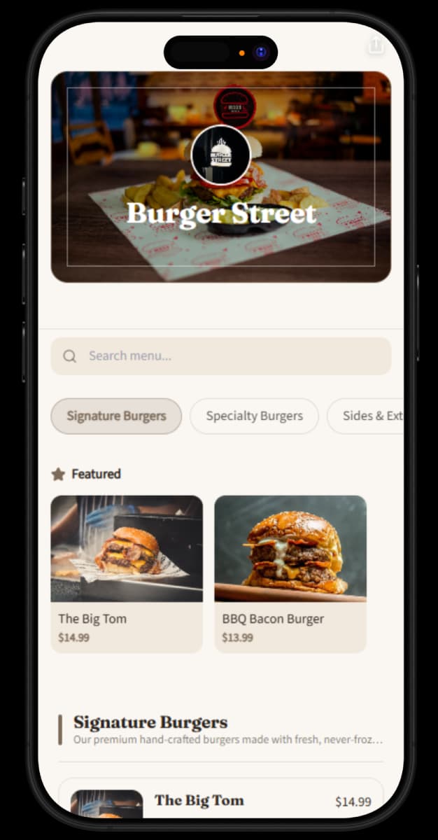 Burger Street digital menu