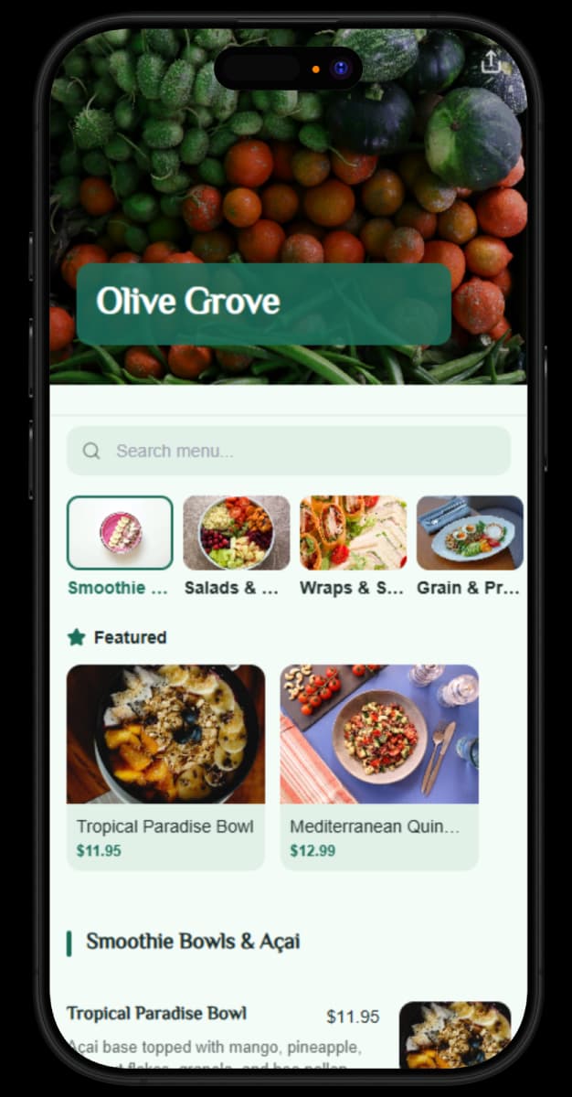 Olive Grove digital menu