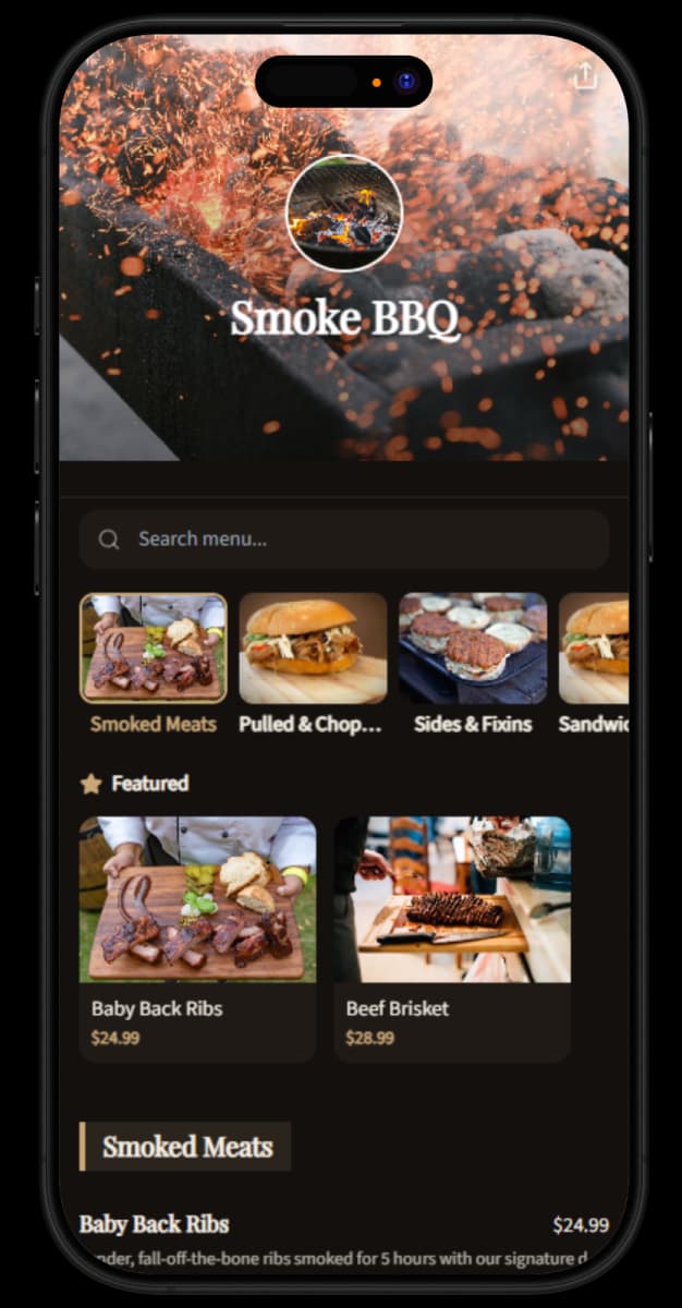 Smoke BBQ digital menu